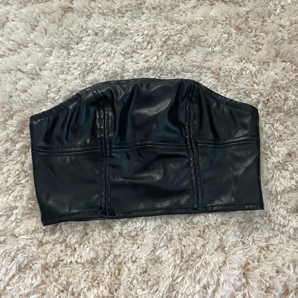 FAUX BLACK LEATHER  TUBE TOP